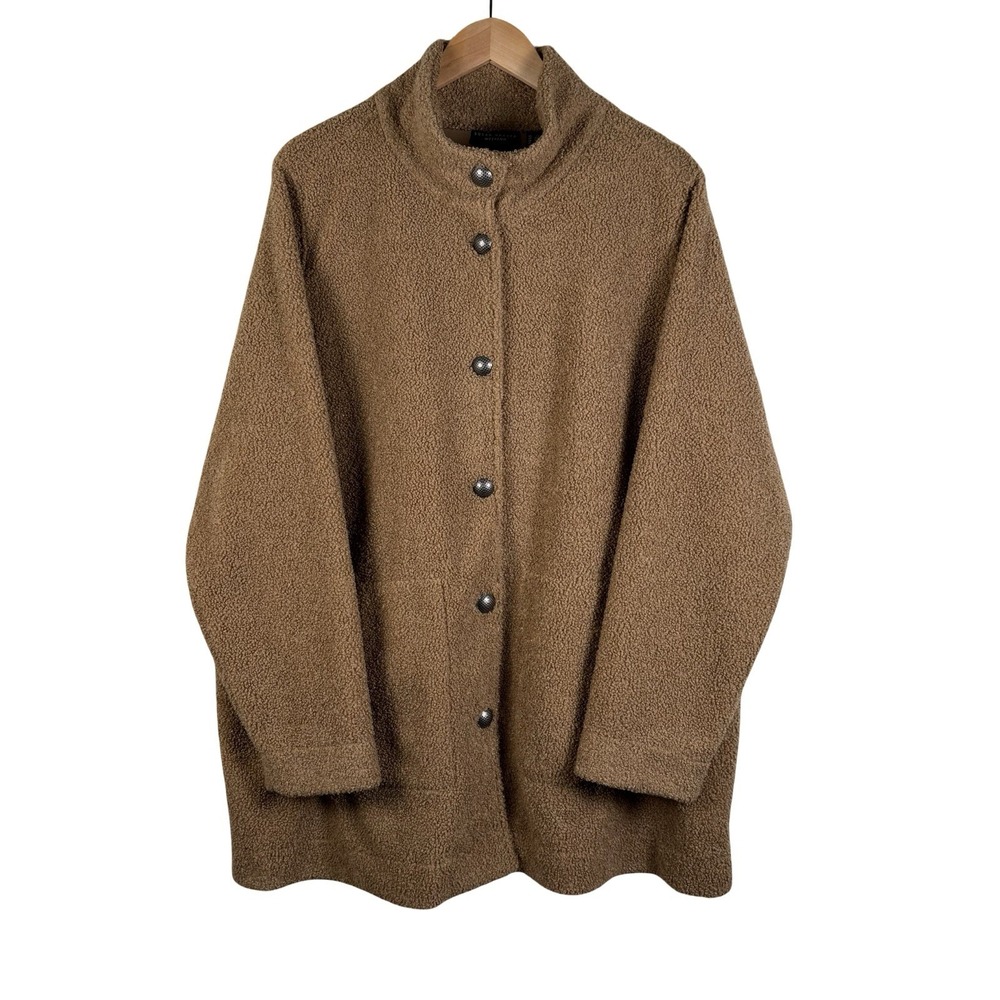 SUSAN GRAVER Weekend Boucle Jacket Size 2X Camel Knit Button-Front Coat NWOT